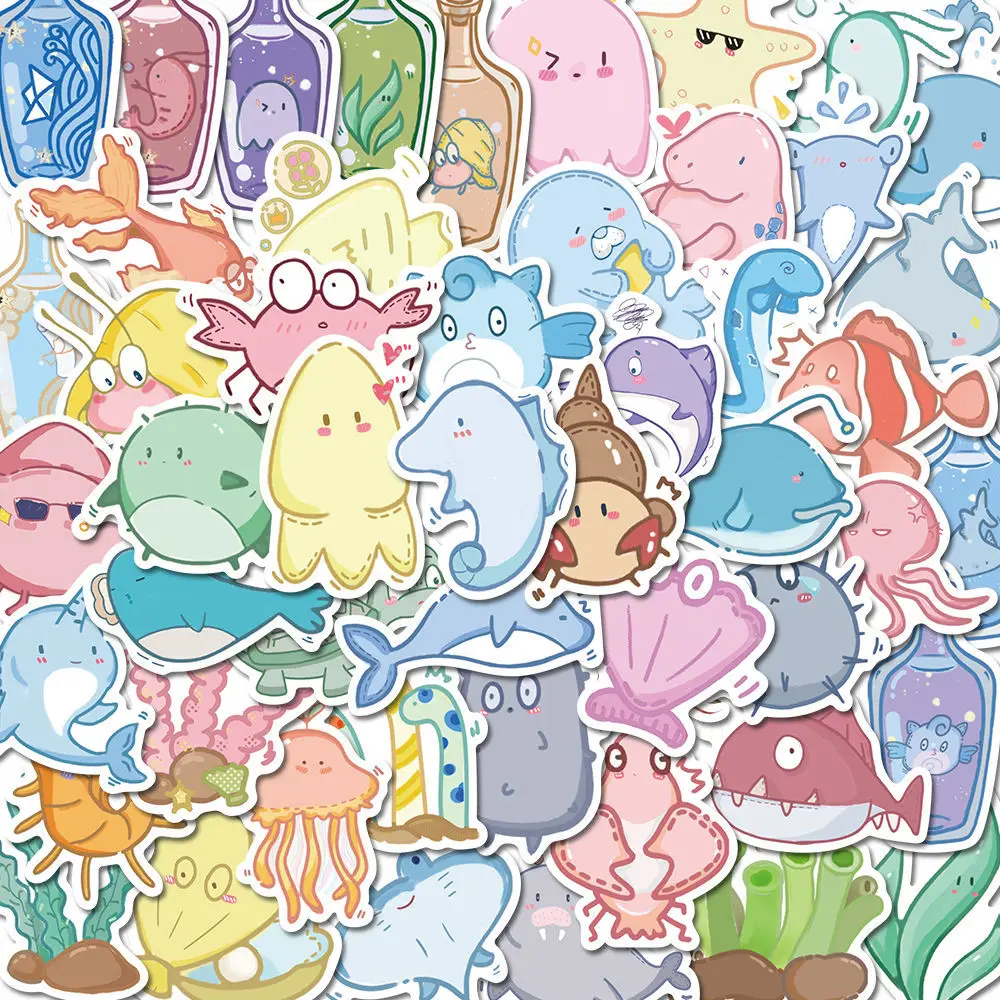 

50Pcs Cute Sea Animals Stickers Fridge Phone Cups Computer Luggage Notebook Stationery Personalized Kawaii Stationery Stickers