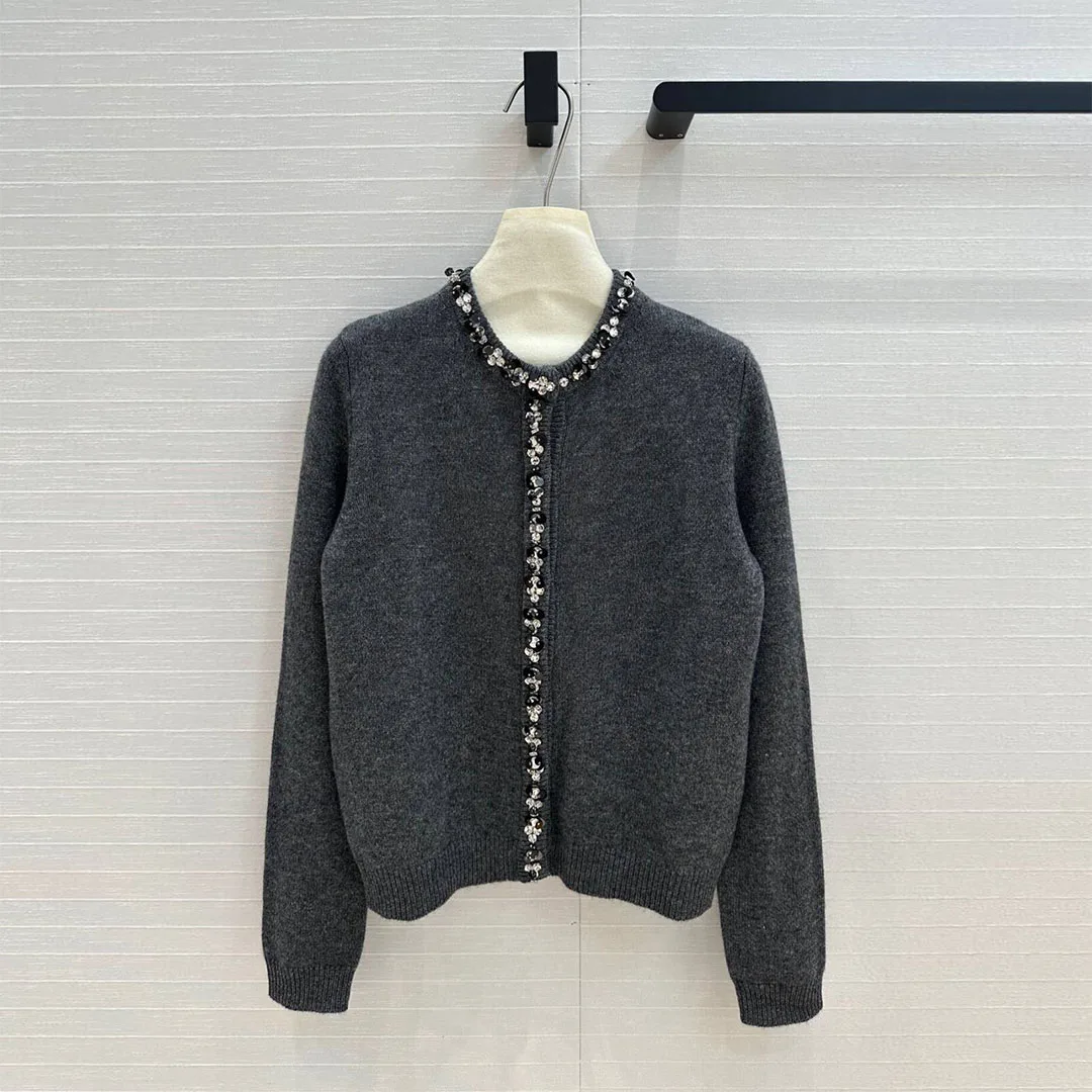 Новинка 2024 модные кардиганы из 100% шерсти с украшением бисера женский свитер