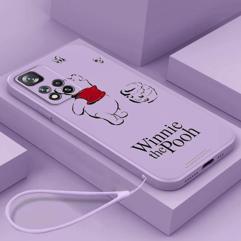 

Phone Case For Xiaomi Redmi Note 11 11S 11T 10S 10 9S 9T 9 8T 8 Pro Plus 5G Disney Winnie the Pooh Hot Liquid Rope Soft Cover