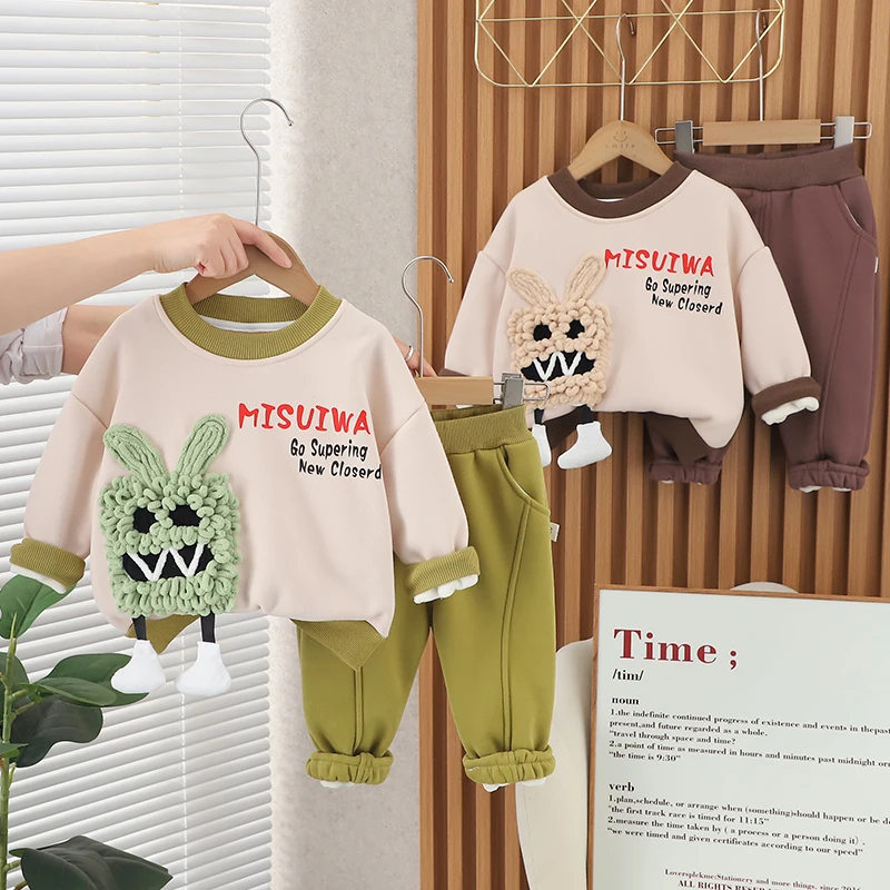 

Новый зимний костюм для маленьких девочек, детские утепленные штаны с капюшоном для мальчиков, 2 шт./комплект, модный костюм для малышей, детские спортивные костюмы