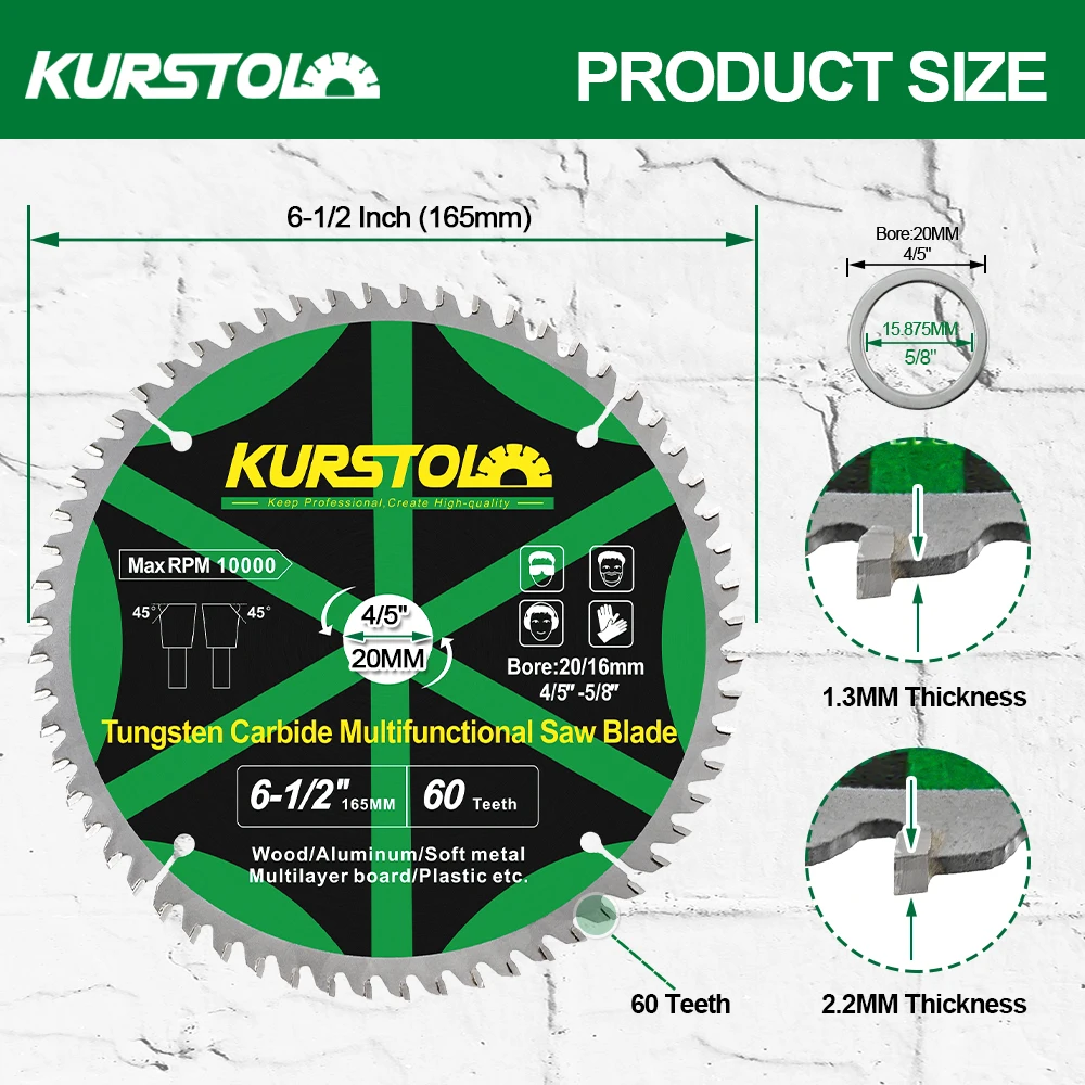 

KURSTOL Циркулярный диск TCT для дерева и металла 85/165/216 мм