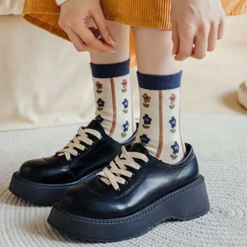 5 Pair Print Keep Warm Socks Women Windproof Cycling Wool Socks  Fashion Long Winter Floor Socks Woman Thick Cute Calzini Donna
