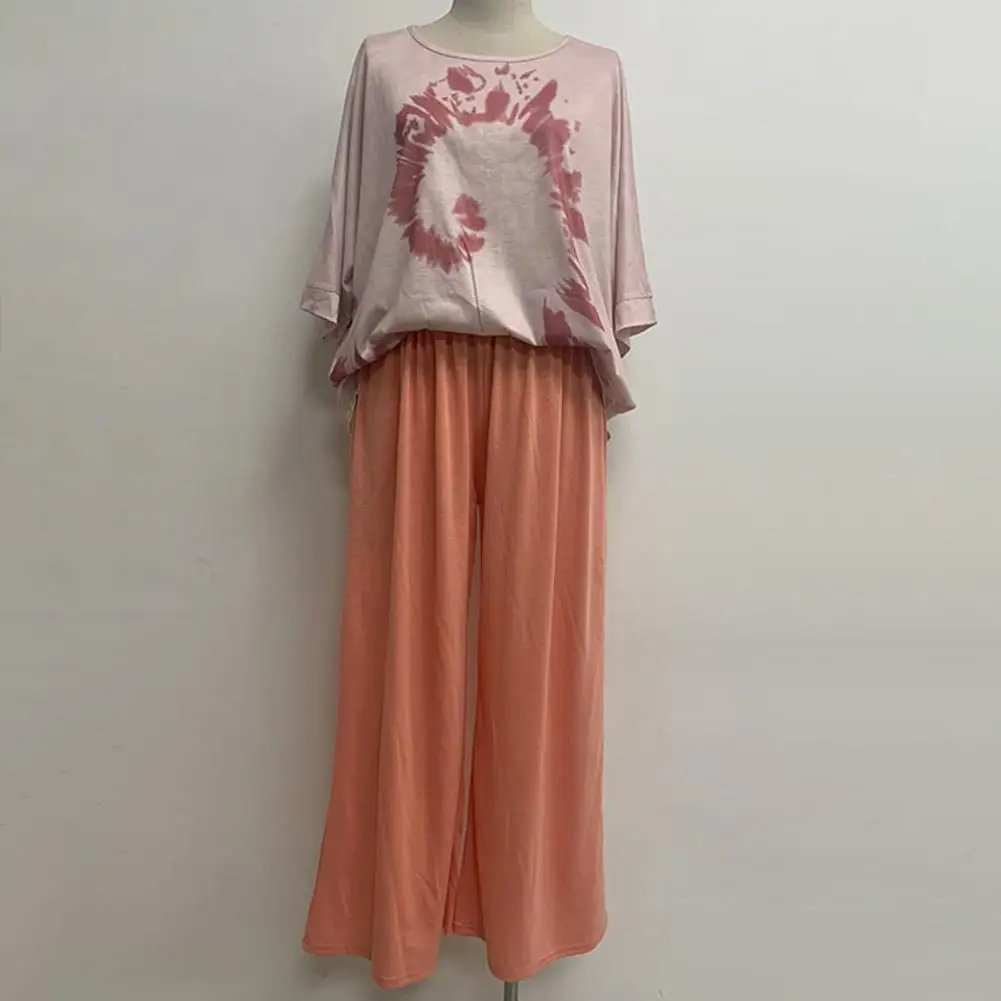 

2 Pcs/Set Fabulous Elastic Waist Summer Outfit Suit Summer T-shirt Trousers Suit Pullover Half Sleeves