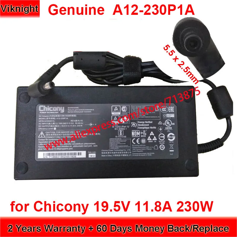 Genuine 19.5V 11.8A 230W Charger A230A012L A12-230P1A Chicony AC Adapter for Msi GS75 STEALTH-248 P65 P75 GS65 Power Supply