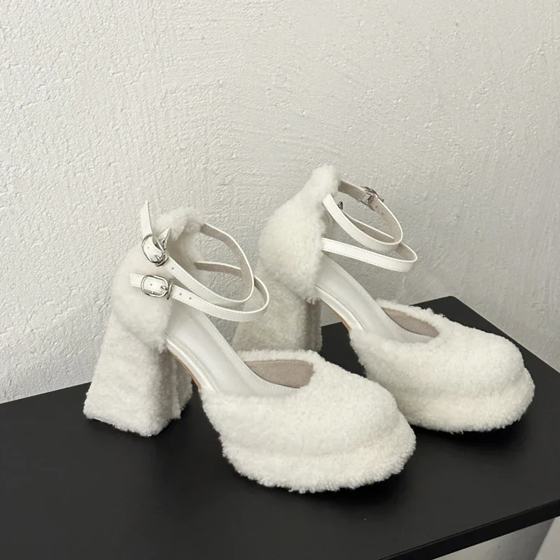 Роскошные женские туфли Мэри Джейн на платформе Fuchisa из овечьей шерсти