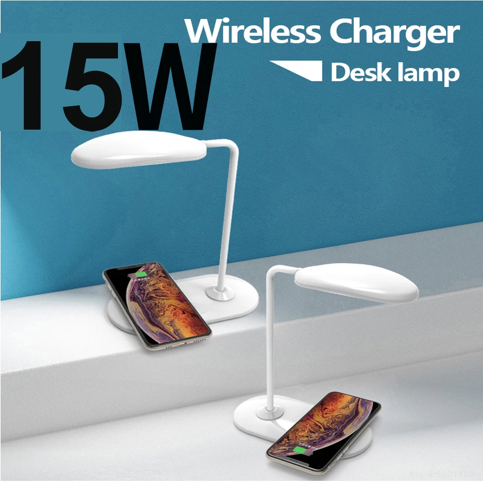 

Настольная Светодиодная лампа QI с беспроводной зарядкой для iPhone, Samsung, Huawei, Складная Настольная лампа с сенсорной регулируемой яркостью и за...
