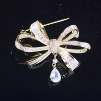 new korean version inlaid zircon bow brooch elegant temperament fashion pin brooch hanging water drop