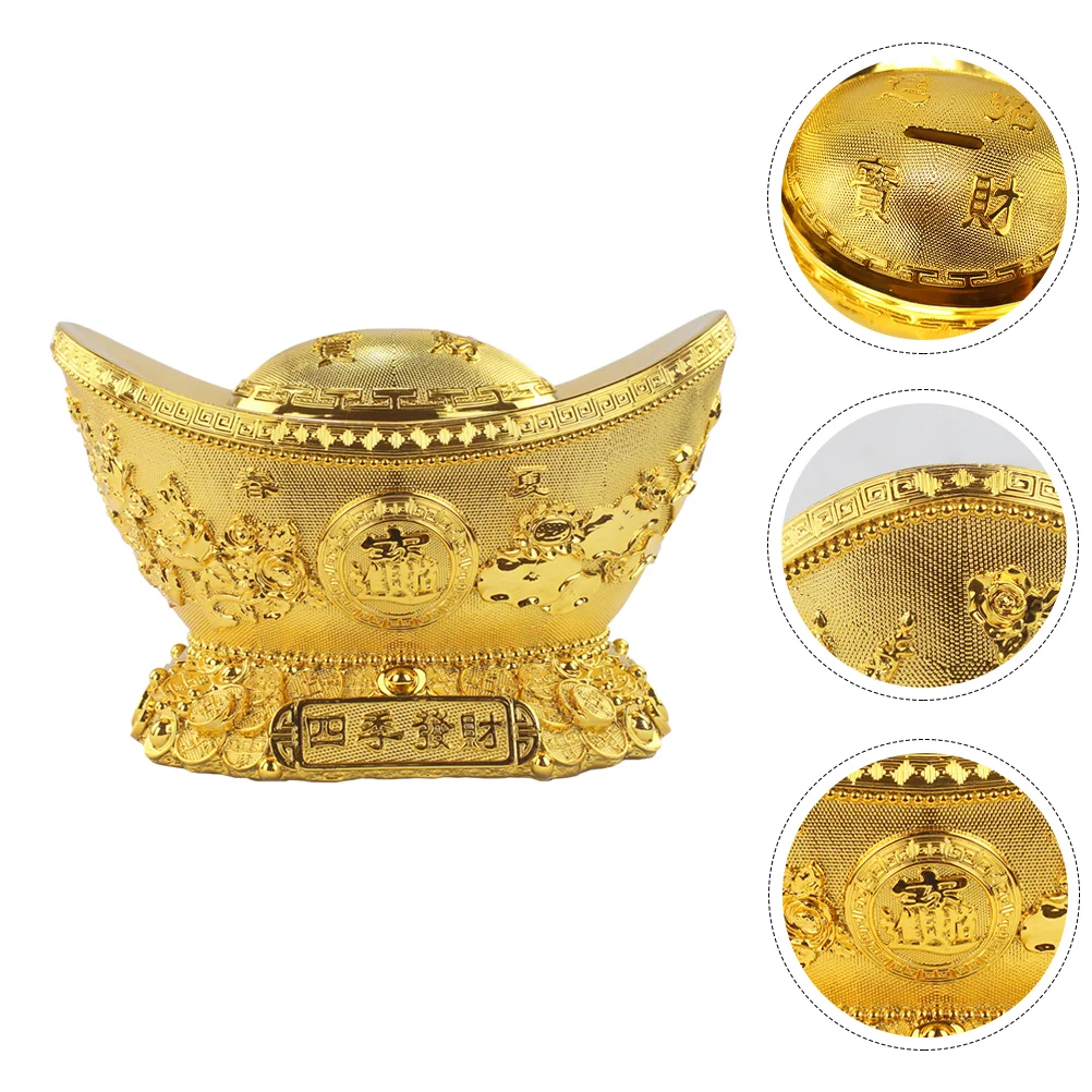 Bank Ingot Piggy Moneygold Yuan Bao Chinesebox Kids Saving Golden Lucky Luck Wealth Decor Treasure Statueornament Good Pot Basin