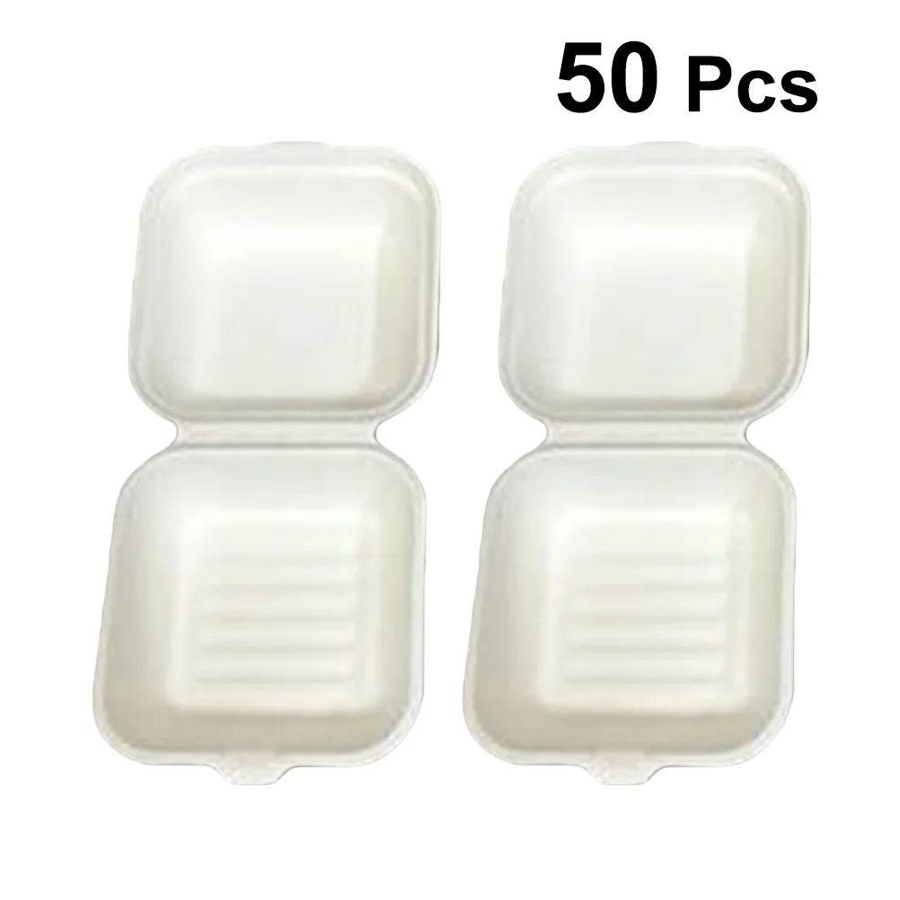 

50 Pcs Disposable Pulp Packing Boxes High Grade Take Out Boxes Fruit Boxes Carry Out Containers - 15x15x8cm (White)