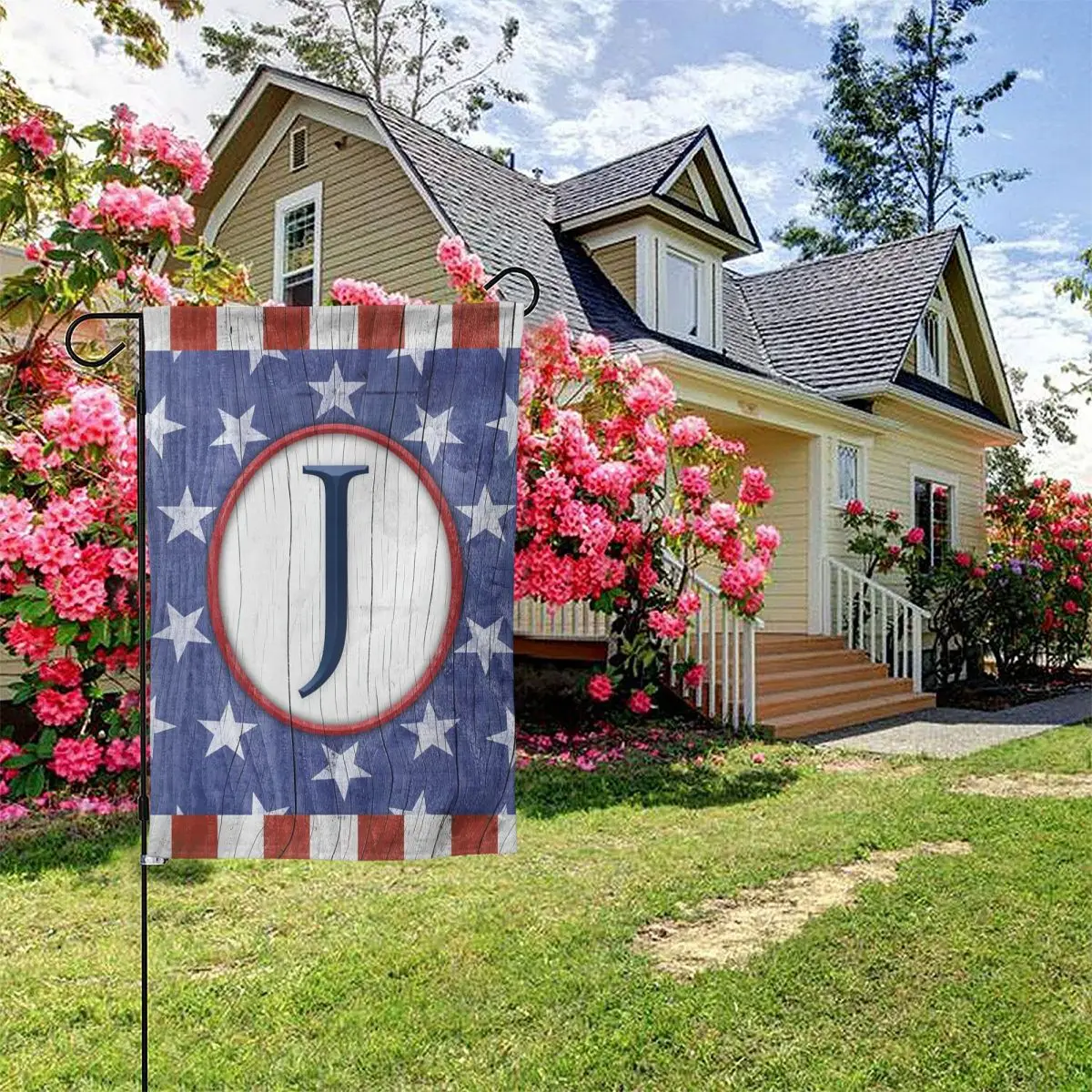 

Патриотическая монограмма «Америка навсегда» 4 июля, флаг для сада, буква «J», День независимости США, декоративный уличный двор, флаг США
