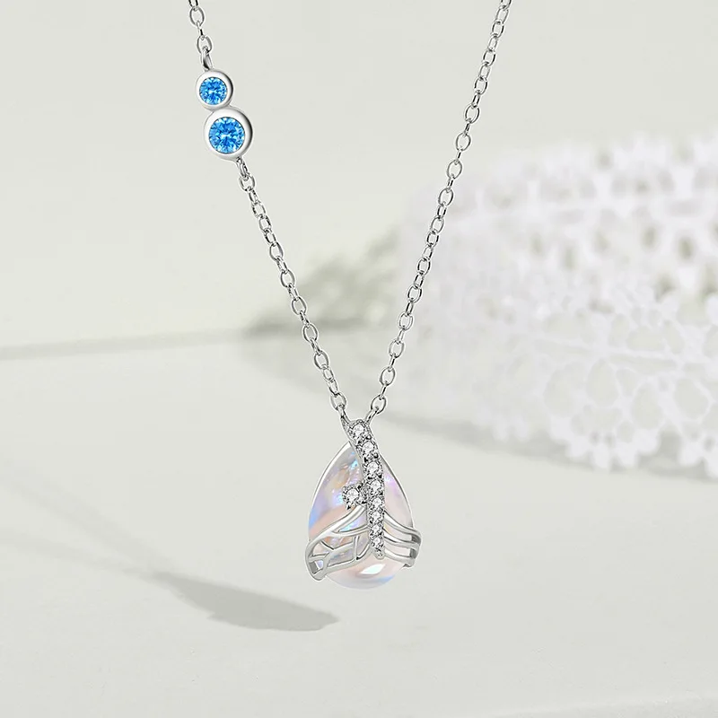 

Original Design Mermaid Tears Necklace for Female 925 Sterling Silver Water Drop Moonstone Collarbone Chain Fishtail Jewelry