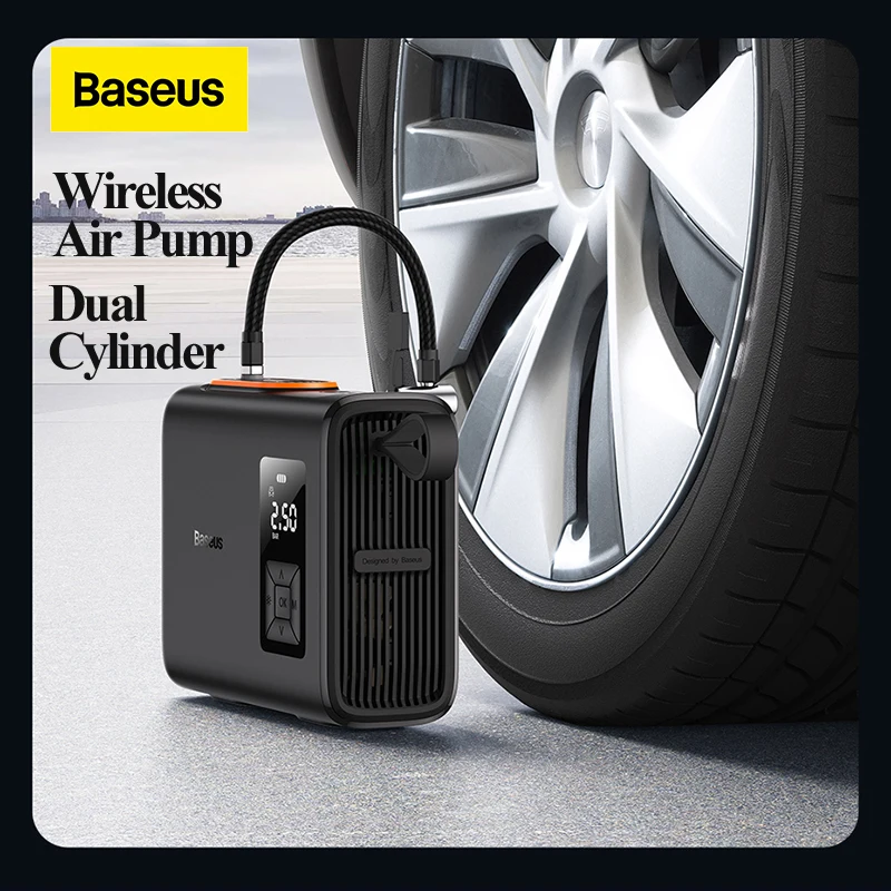 Baseus Wireless Air Compressor Inflatable Pump Dual Cylinder Electric Tire Inflator For Car Motorcycle Bicycle Tyre Air Pump