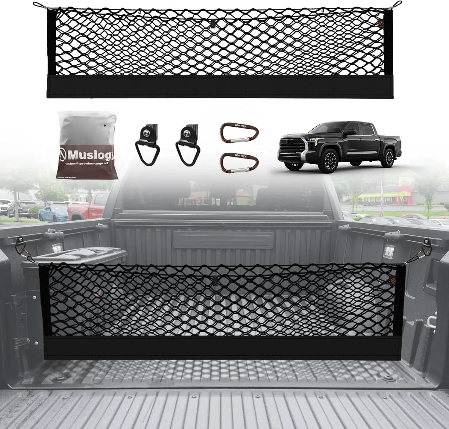 

Toyota Tundra 2007-2024 Грузовая сетка для грузовой кровати — сверхпрочный двухслойный органайзер с металлическими зажимами, аксессуары для хранения без сверления