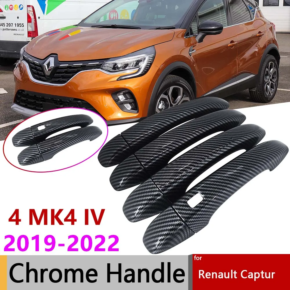 

Black Carbon Fiber Exterior Door Handle Cover for Renault Captur 2 II MK2 XJB HJB HJE 2019 2020 2021 2022 Accessories Set Chrome