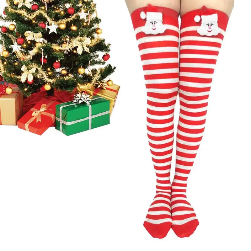 

Fashion Lady Over Knee Long Stripe Printed Stockings Thigh High Striped Patterned Cotton Socks Socks For Christmas