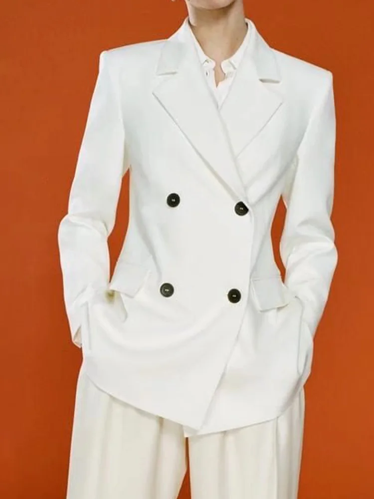 

KUMSVAG 2022 Summer Women Casual Blazers Coats White Double Breasted Slim Female Elegant Street OL Blazer Outerwear Clothes