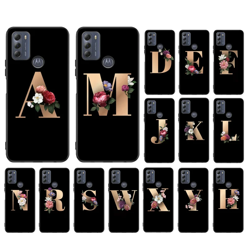 

Custom Alphabet Name Peony Gold Letter Phone Case for Motorola Moto One E7 E7power E7Plus E6S E20 E40 One Power Edge 20 Fusion