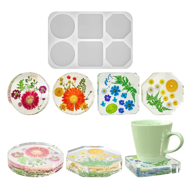 

Формы для подставок для эпоксидной смолы, 6 полостей, формы для подставок из смолы, круглые, квадратные, восьмиугольные