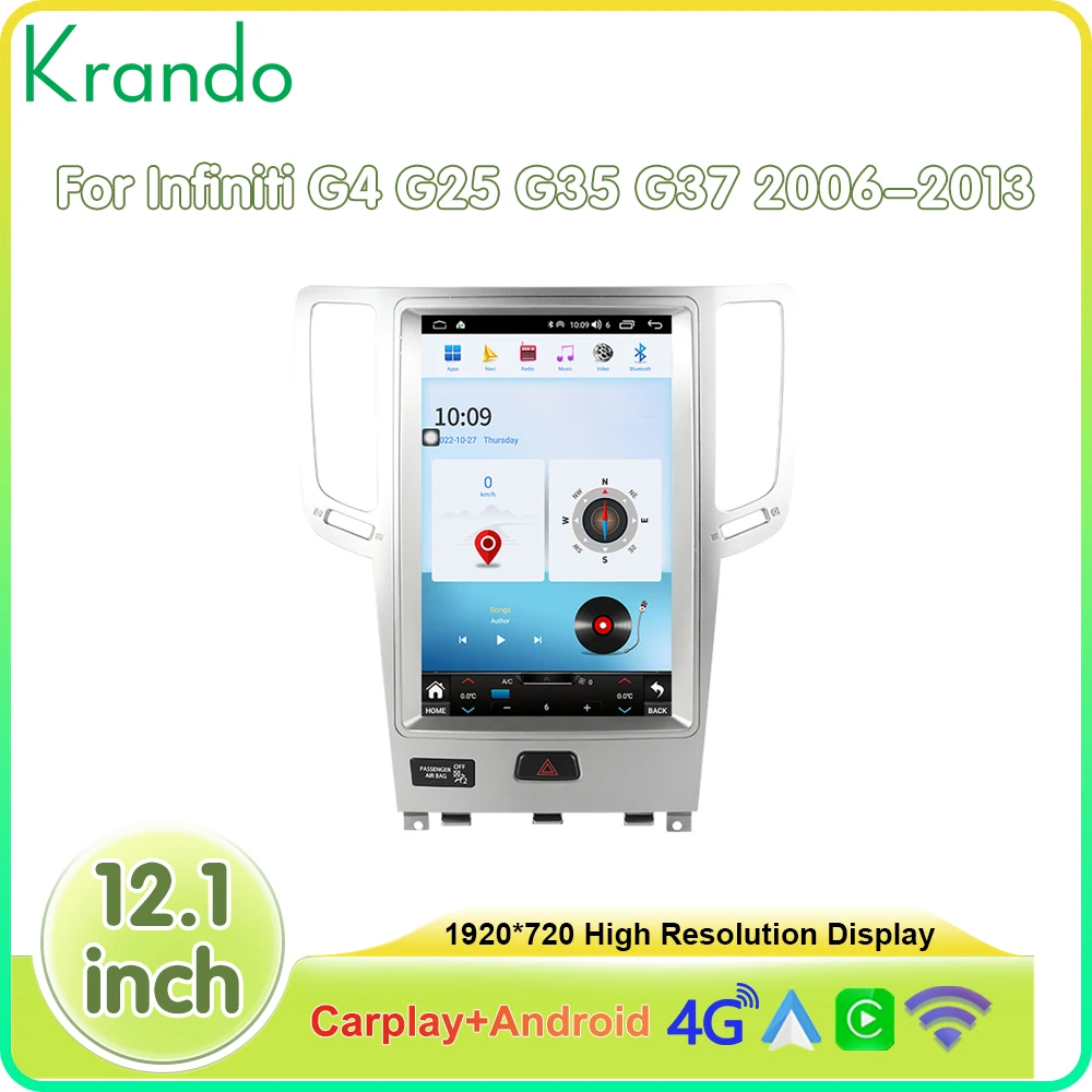 Фото Экран Krando 12,1 дюйма Tesla для Infiniti G4 G25 G35 G37 2006-2013 Android Автомобильный радиоприемник Стерео навигация GPS головное устройство Мультимедиа №1