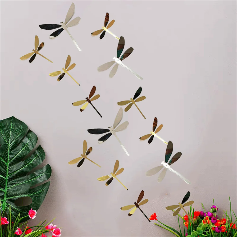 

12Pcs Dragonfly Butterfly Flying Birds Wall Sticker 3D Metal Texture DIY Mirroral Wall Decals Kids Birthday Baby Shower Decors