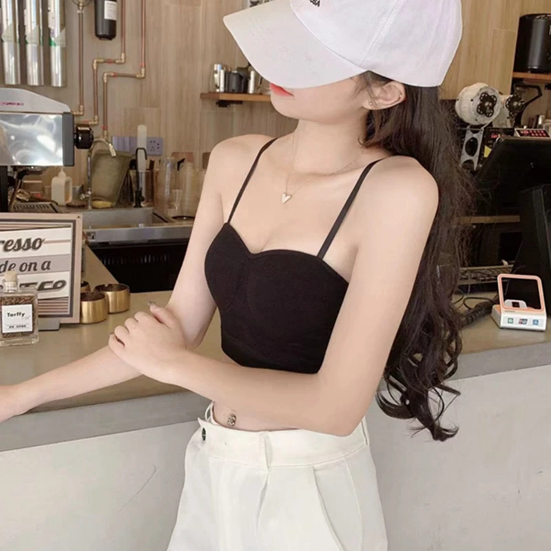 

Tank Top with Built In Bra Summer Party Night Sling Elastic Slim Streetwear Backless Tube Tops Korean Workout Crop