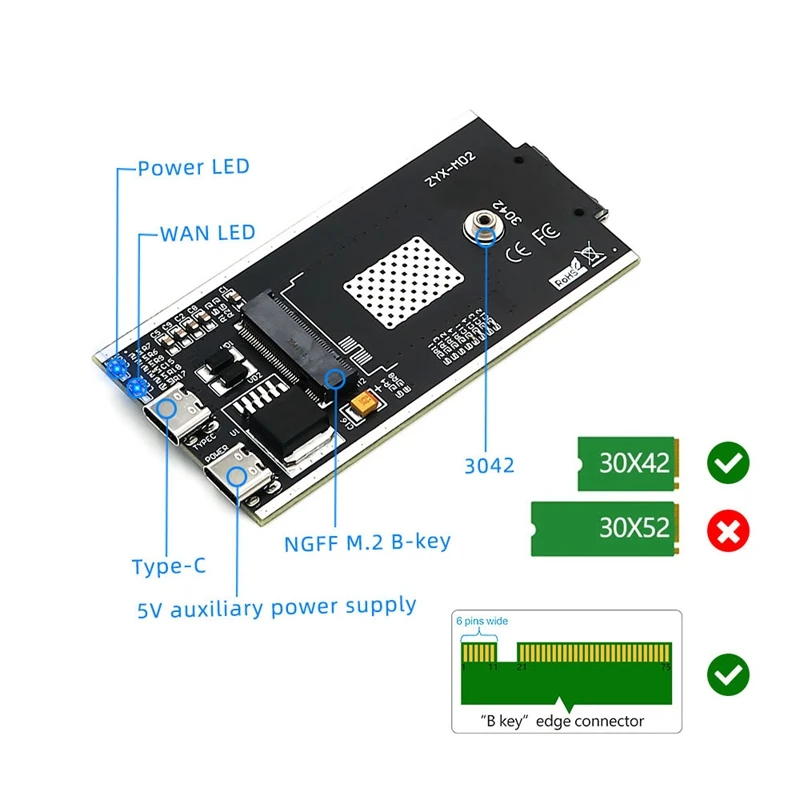 Адаптер NGFF(M.2)-USB 2 0 (TYPE C) со слотом для SIM-карты и вспомогательным интерфейсом