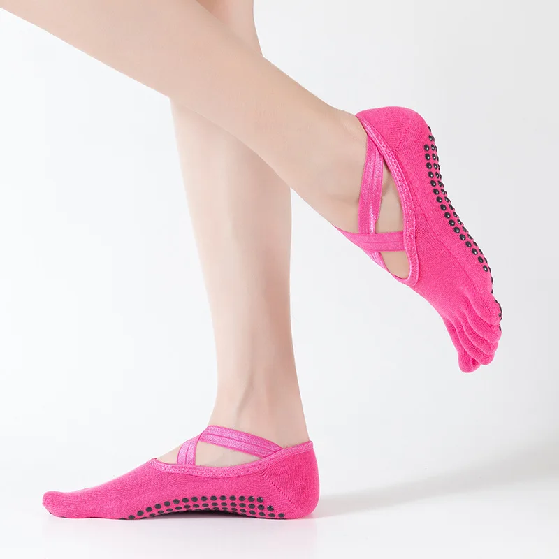 

Носки с пятью пальцами для пилатеса, женские хлопковые носки для йоги с открытой спиной, однотонные силиконовые Нескользящие спортивные носки для танцев