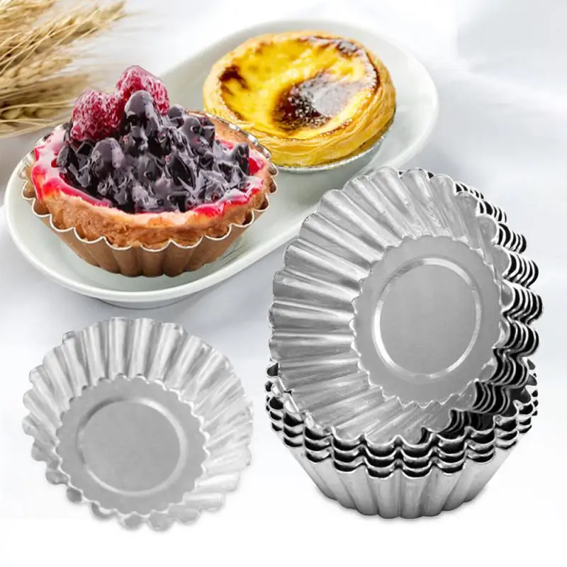 

10pcs Reusable Aluminum Alloy Egg Tart Mold Nonstick Ripple Cupcake Muffin Baking Cup Cookie Pudding Mould Pastry Tools