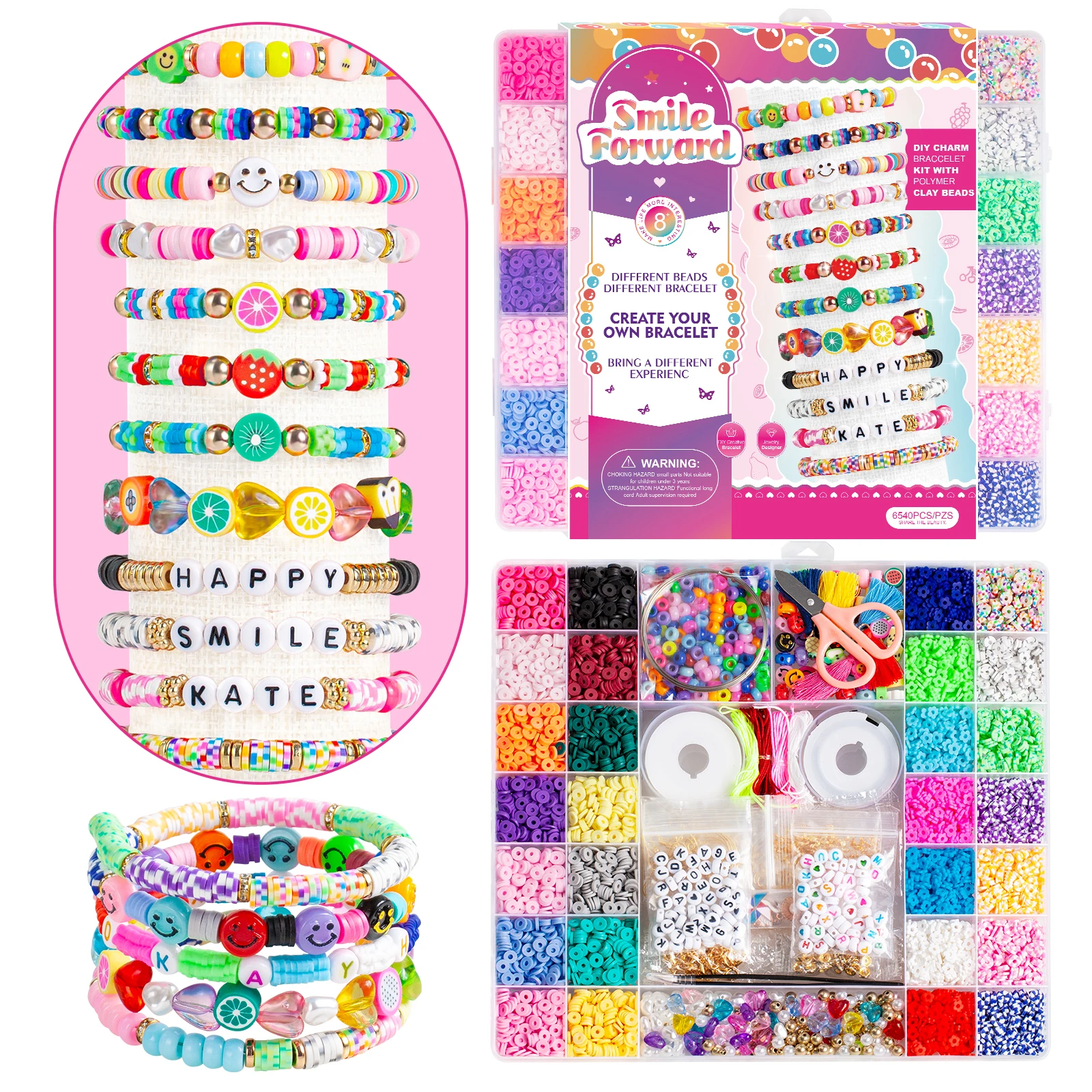 

Beads for Jewelry Making Clay Beads Bracelet Making Kit with Pony Beads Smile Face Beads Heishi Beads Pearl Beads