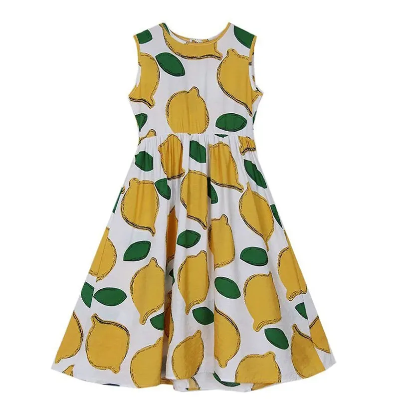 

Летняя ультратонкая и дышащая одежда для девочек, корейское милое хлопковое пляжное платье без рукавов с принтом + сарафан, платья принцесс...