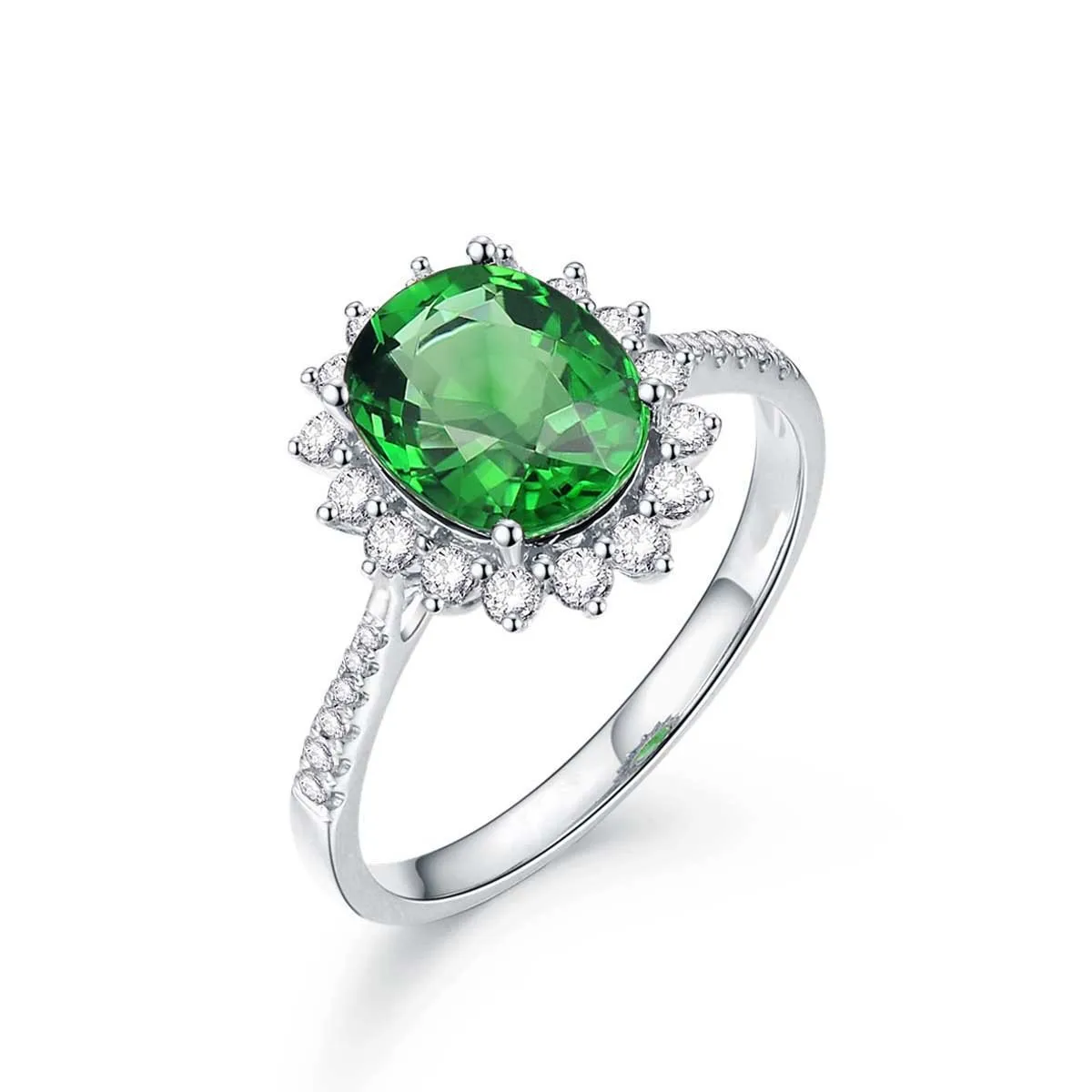 Emerald suit new Princess Diana simulation green tourmaline color treasure ring female luxury pendant earrings