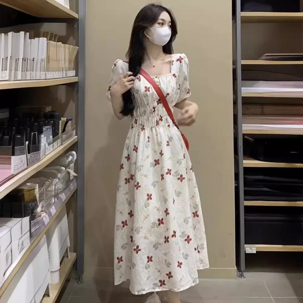 Новое летнее элитное платье во французском стиле с квадратным воротником и