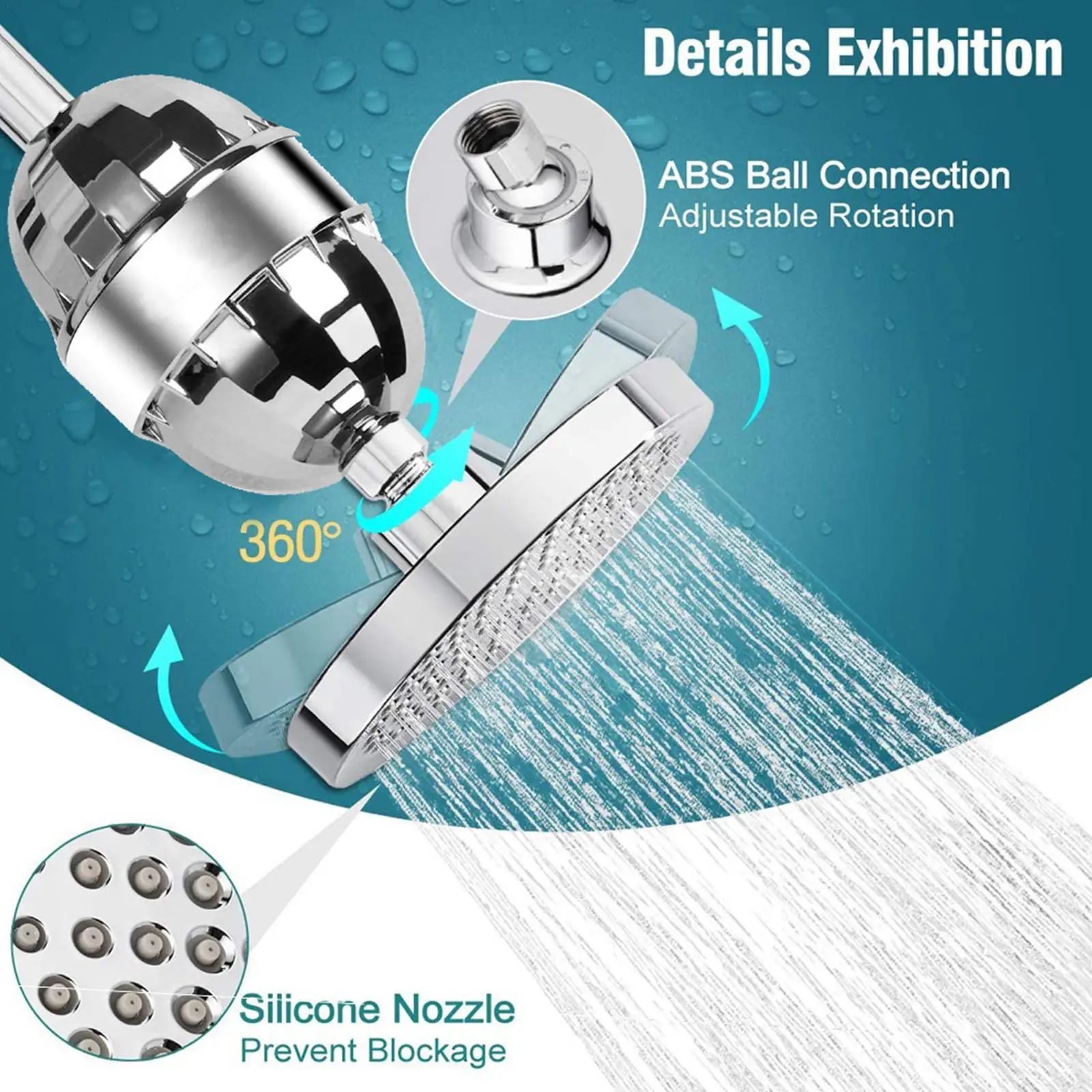 

Shower Head And 15-stage Shower Filter Combination Set High Pressure 5 Spray Settings Shower Head With Water Filter