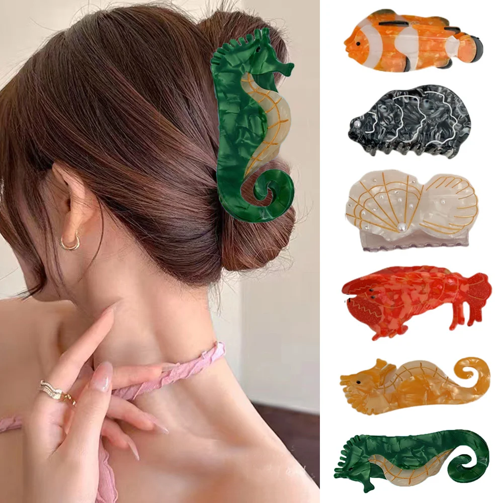 Ocean Series Oyster Conch Shark Clip Fashion Cute Ponytail Clip Hair Accessories
