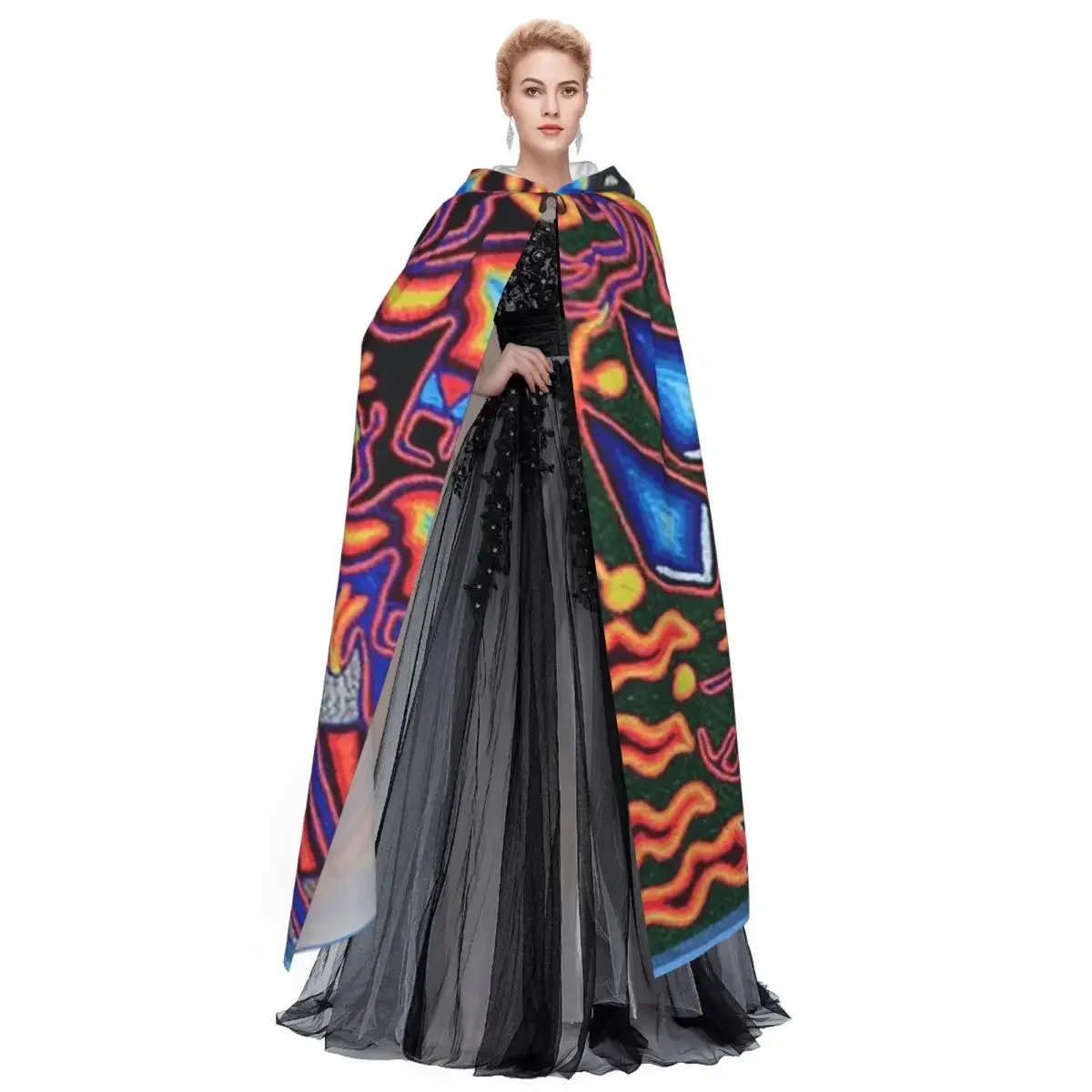 Фото Huichol Dream длинный плащ с капюшоном, средневековый костюм ведьмы, накидка для косплея, пальто на Хэллоуин для взрослых, унисекс №4