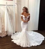 elegant full lace mermaid wedding dresses off shoulder sexy sheer backless with buttons bridal gowns boho beach robe de mari%c3%a9e