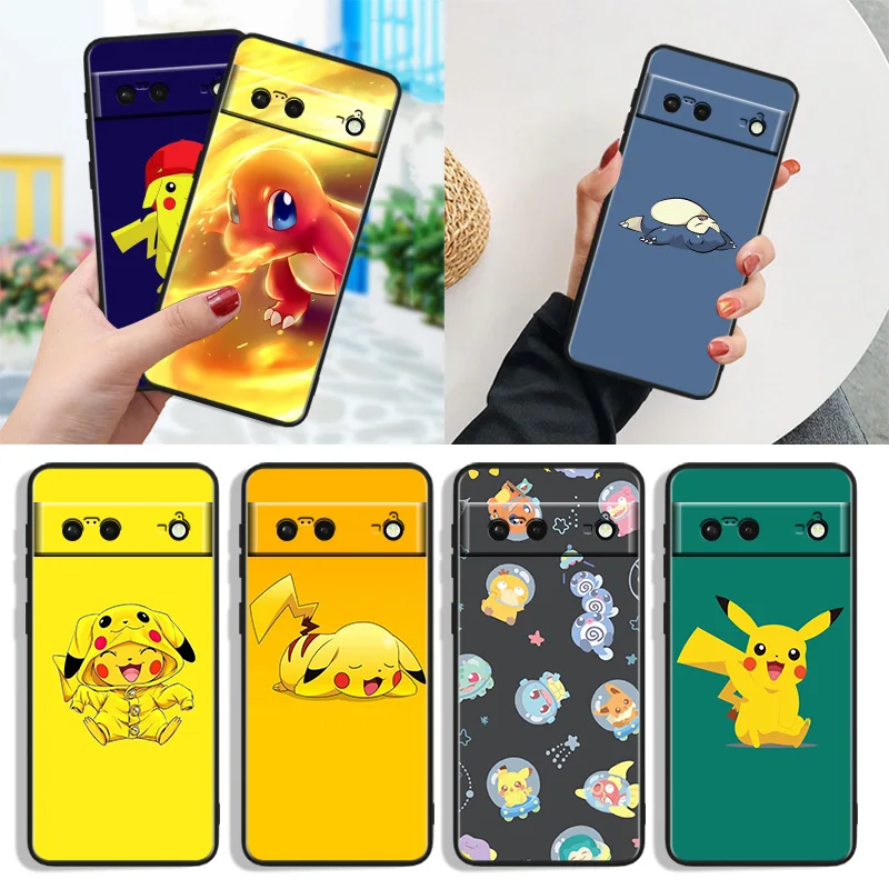 

Anime Pokemon Pikachu Shockproof Cover for Google Pixel 7 6a 6 Pro 5 4 4A XL 5G Black Phone Case Shell Soft Fundas Capa