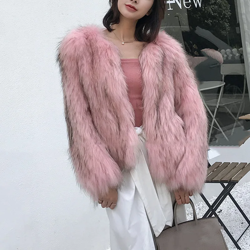 Sexy New Winter Warm Fur Coat Women's Furry Faux Fox Fur Jacket Luxury Fashion Overcoat Woman O-Neck Long Sleeve Fake Fur Jacket