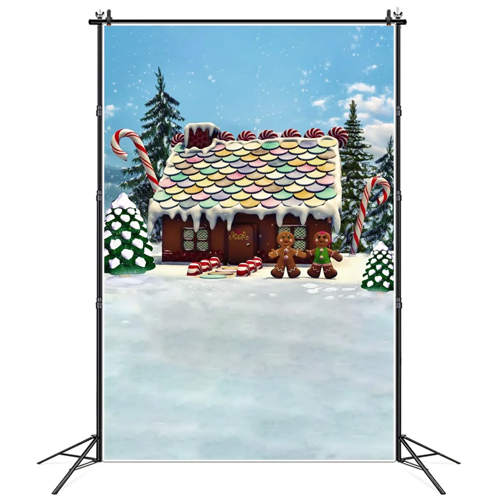 

Christmas Dessert Cabin Tree Snow Forest Photography Backgrounds Custom Baby New Year Party Decoration Photo Booth Backdrops