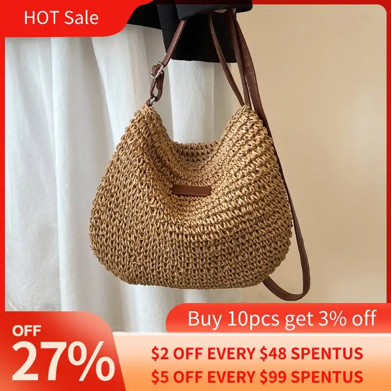 

Straw Bags Women Handmade Woven Basket Bolsa Tote Summer Bohemian Beach Bags Luxury Brand canvas Lady Handbags