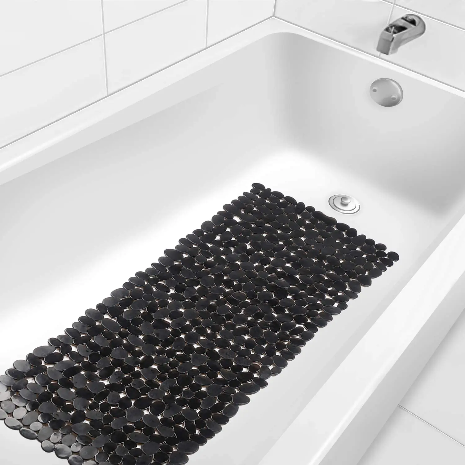 Нескользящий галька коврик для ванной комнаты с присосками и сливными