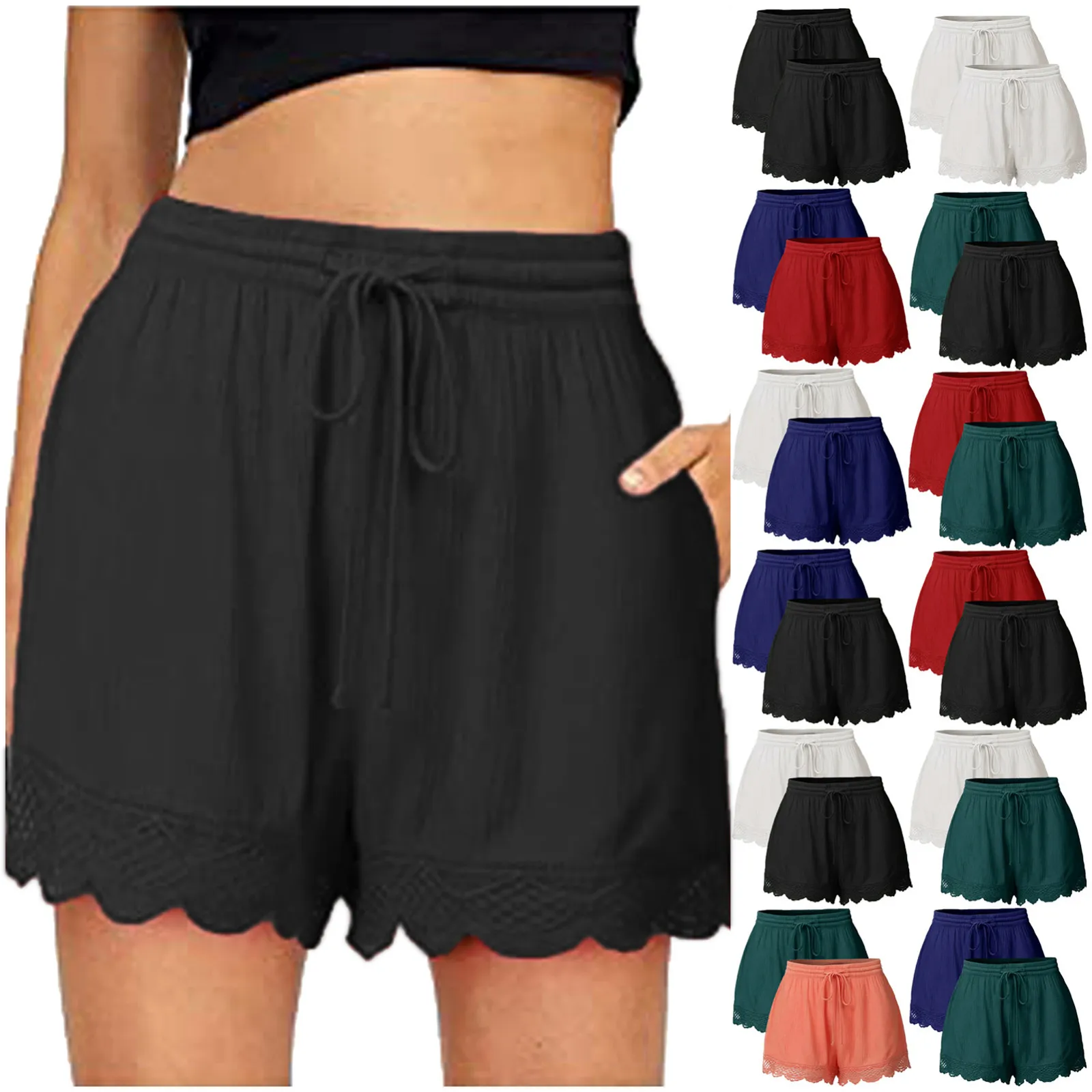 

JAYCOSIN Womens Shorts Summer Short Femme Sexy Lace Plus Size Rope Tie Shorts Sport Leggings Trousers Summer Shorts Spodenki
