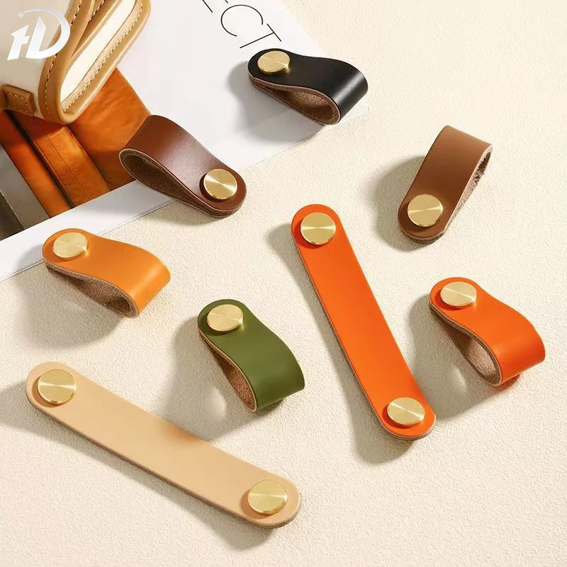 

Nordic Children's Furniture Drawer Leather Handle Brass Pull Kitchen Wardrobe Cabinet Knobs Environmentally Artificial Leather
