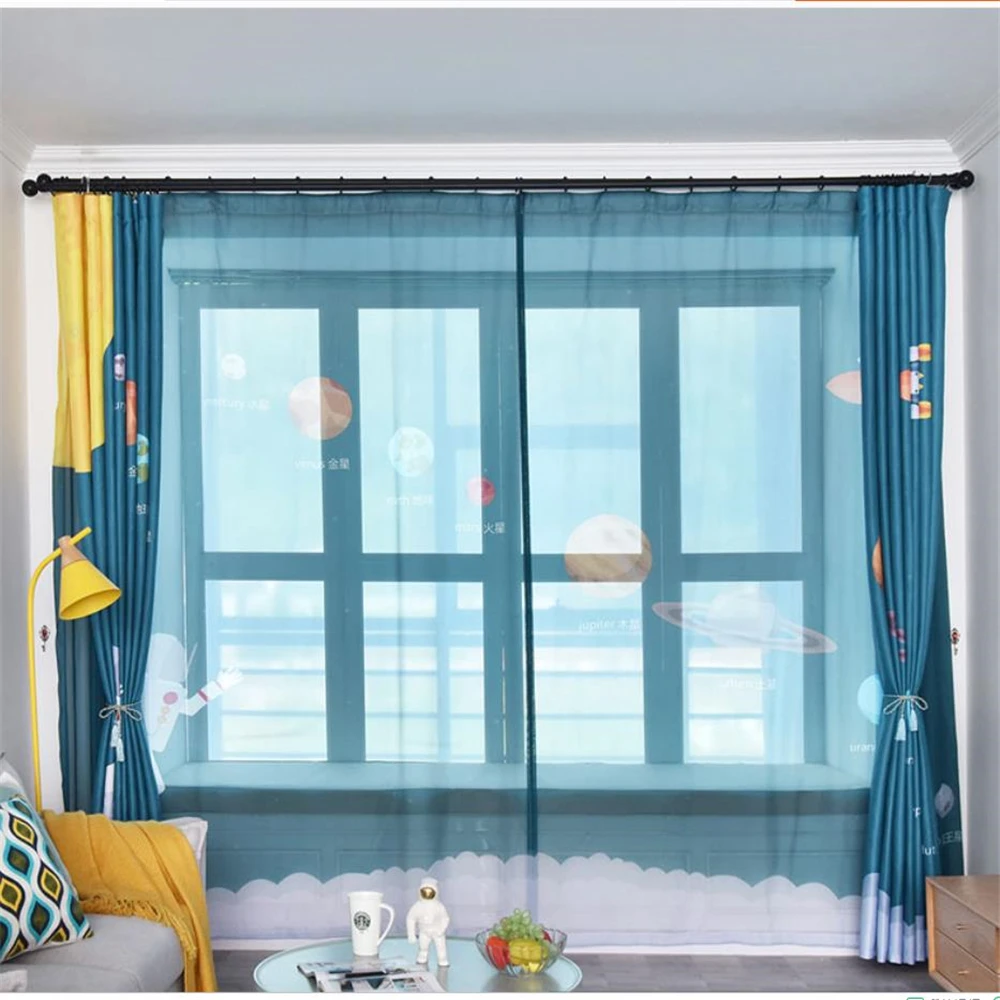 Современные минималистичные синие мультяшные шторы милые занавески для детской