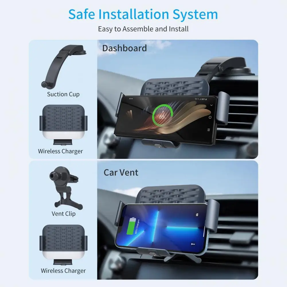 

Car Wireless Charger 3-in-1 Auto Phone Charger 15W Qi Fast Charging Practical Fold Screen Phone Holder Mount Charging Station