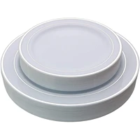 25pcs silver plastic plates disposable plastic plates with silver rim plastic wedding party plates dinner plates salad plates