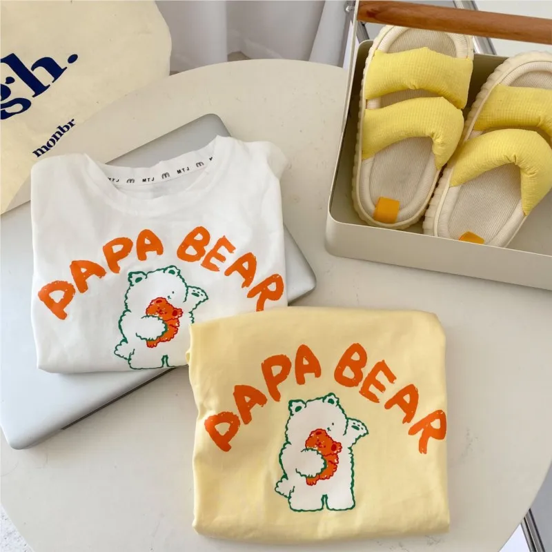 

2022 Summer Children Girl Short Sleeve T-shirts Cartoon Bear Baby Girls Cotton Tshirts 1-6 Years Kids Tops Toddler Girl Tees