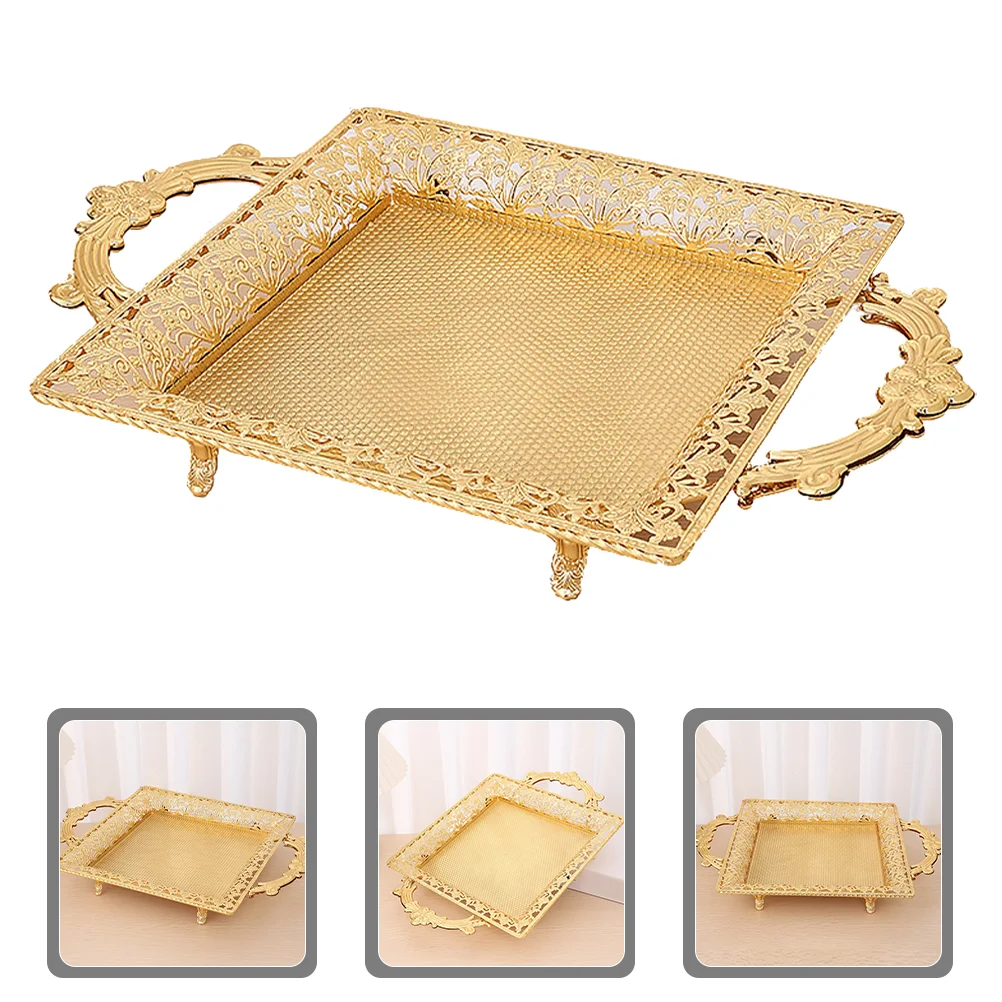

Table Storage Tray Food Serving Tray Metal Fruit Plate European Style Tray with Dual Handles