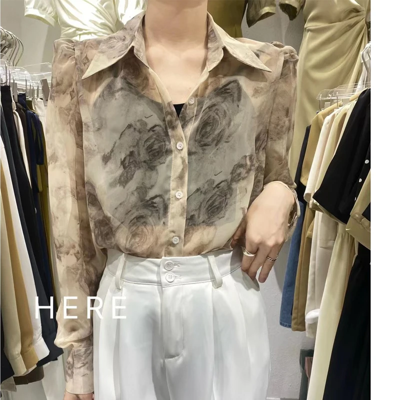 

Sexy Transparent Sunscreen Shirt Women Tops Turn Down Collar Shirt Summer Fashion Long Sleeve Blouse Loose Clothes Blusas 27601