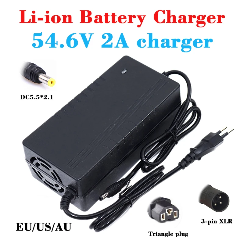 

54.6V 2A Smart charger 48V 2A Lithium battery Charger DC5.5*2.1MM for 13S 48V Electric bike Scooter Li-ion battery pack Charger